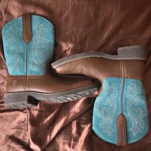 Ariat Brown Leather & Turquoise Western Ankle Boots